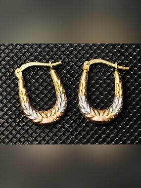 Tricolor Jordan Mom 5/8” Roman Leaf Hoop 925 and 10kGF Earrings